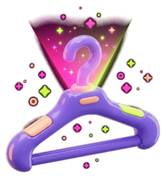 A purple hanger glowing under a pink question mark